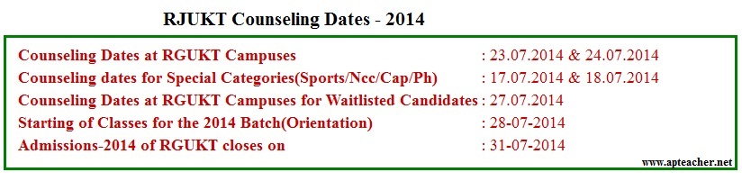 Counseling Dates at RGUKT , RGUKT Admissions 2014 Provisional Selection List UG Admissions - 2014 Selection List