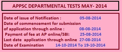 APPSC DEPARTMENTAL TESTS MAY- 2014 SESSION FROM 14-10-2014 to 19-10-2014 