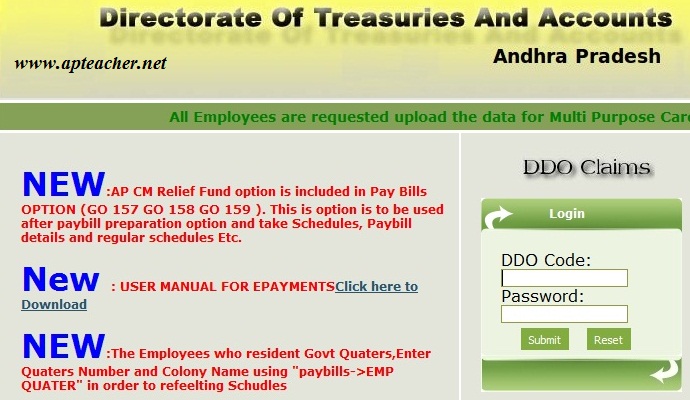 DDO Request AP Treasury Salary Bills Pay Bills