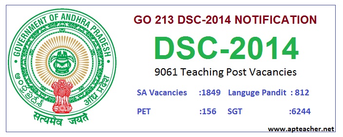 GO 213 DSC 2014 Filling of  9061 Teaching Posts SA 1849 SGT 6244 PET 156 LP 812
