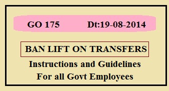 GO.175 Dt.19.8.2014 Ban Lifted on AP Employees(including Teachers)Transfers upto 30th Sept. Guidelines for Transfers 2014 released