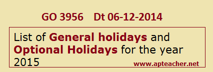 AP Govt HOLIDAYS General holidays and Optional Holidays for the year 2015

