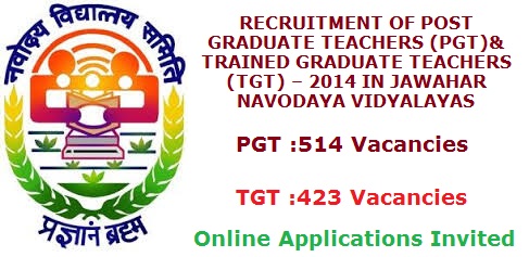  JNVST Navodaya Vidyalaya Samiti TGT and PGT Teachers recruitment, online applications invited 