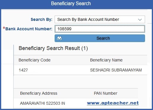 Know Your AP Employee CFMS Beneficiary ID Using Search, Comprehensive Financial Management System (CFMS) Eight Digit Employee Beneficiary ID 
