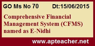  GO 70 Comprehensive Financial Management System as E-Nidhi, GO 70 CFMS Renamed as E-Nidhi, Comprehensive Financial Management System   