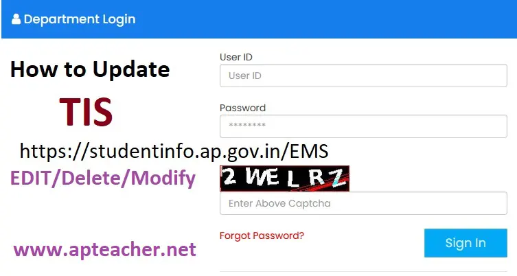 >How to Update AP Teacher Card Details @studentinfo.ap.gov.in/EMS/, Update Teacher Information System(TIS) Teacher Card Details 
                                                     for AP Teachers Transfers 2022