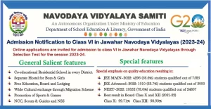 JNVST 2023-24 Class-VI Admission Notification Salient Feature, Special Features 