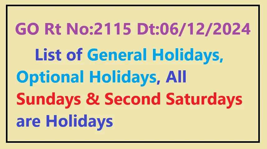 Go.2115 List of General Holidays, Optional Holidays 2025